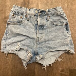 Levi's Distressed Light Blue Denim Shorts